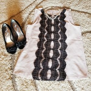 LOFT blush and black lace shell